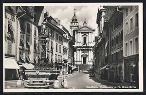 Ansichtskarte Solothurn, Hauptgasse und St. Ursen Kirche