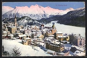 Ansichtskarte St. Moritz-Dorf, Totale im Winterglanz