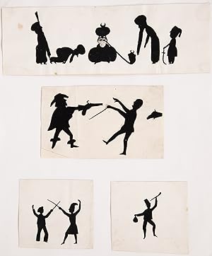 Four silhouette illustrations on storybook themes