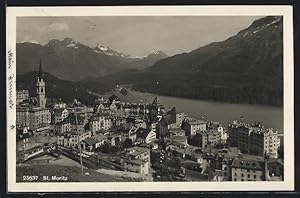 Ansichtskarte St. Moritz, Gesamtansicht aus der Vogelschau