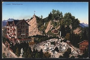 Ansichtskarte Luzern, Gletschergarten mit Besuchern, Felsmassiv