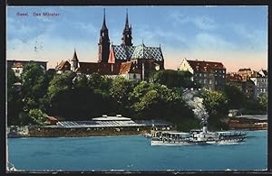 Ansichtskarte Basel, Flusspartie am Münster