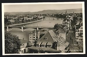 Ansichtskarte Basel, Panoramablick mit den drei Rheinbrücken