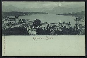 Ansichtskarte Luzern, Teilansicht mit Wasser- und Bergblick