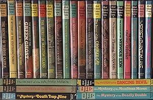 Seller image for SET 26 (of original 28) ALFRED HITCHCOCK THREE INVESTIGATORS hardcovers #1 SECRET TERROR CASTLE #2 MYSTERY STUTTERING PARROT #3 MYSTERY WHISPERING MUMMY #4 MYSTERY GREEN GHOST #5 MYSTERY VANISHING TREASURE #6 SECRET SKELETON ISLAND #7 MYSTERY FIERY EYE #8 MYSTERY SILVER SPIDER #9 MYSTERY SCREAMING CLOCK #10 MYSTERY MOANING CAVE #11 MYSTERY TALKING SKULL #12 MYSTERY LAUGHING SHADOW #13 SECRET CROOKED CAT #14 MYSTERY COUGHING DRAGON #15 MYSTERY FLAMING FOOTPRINTS #16 MYSTERY NERVOUS LION #17 MYSTERY SINGING SERPENT #18 MYSTERY SHRINKING HOUSE #19 SECRET PHANTOM LAKE #20 MYSTERY MONSTER MOUNTAIN #21 SECRET HAUNTED MIRROR #22 MYSTERY DEAD MAN'S RIDDLE #24 DEATH TRAP MINE, #25 MYSTERY DANCING DEVIL #26 MYSTERY HEADLESS HORSE #28 DEADLY DOUBLE for sale by Far North Collectible Books