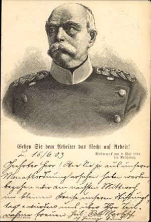 Künstler Ansichtskarte / Postkarte Reichskanzler Otto von Bismarck, Portrait 1884