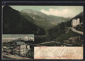 Ansichtskarte St. Moritz, Bergpanorama, Hotel und Pension zum Bären