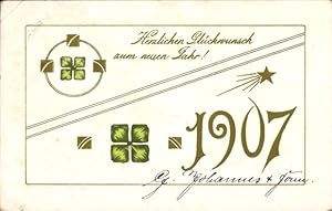 Präge Ansichtskarte / Postkarte Glückwunsch Neujahr, Jahreszahl 1907, Klee
