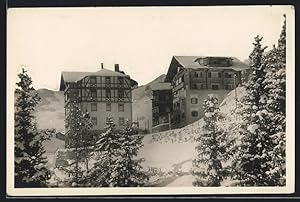 Ansichtskarte Arosa, Drei Häuser im Schnee