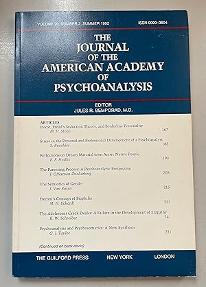Bild des Verkufers fr The Journal of the American Academy of Psychoanalysis and Dynamic Psychiatry, Vol. 20, No. 2. zum Verkauf von Fundus-Online GbR Borkert Schwarz Zerfa