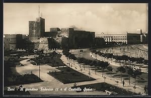 Cartolina Bari, Il giardino Federico II e il Castello Suevo