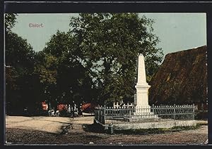 Ansichtskarte Elstorf, Denkmal an strohgedecktem Haus