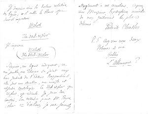 Image du vendeur pour [Philarte Euphemon Chasles, French critic.] Autograph Letter Signed, in French, [to Charles Wentworth Dilke, editor of the Athenaeum,] criticising John Payne Collier s scholarship. mis en vente par Richard M. Ford Ltd