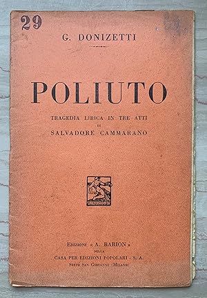 Seller image for Poliuto. Tragedia lirica in tre atti for sale by Studio bibliografico De Carlo