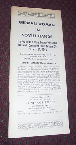 Immagine del venditore per German Woman in Soviet Hands : The Journal of a Young German Wife Under Bolshevik Occupation from January 29 to May 31, 1945 venduto da Pensees Bookshop