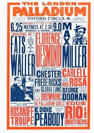 Fats Waller Jazz Pianist London Palladium Live Concert Postcard