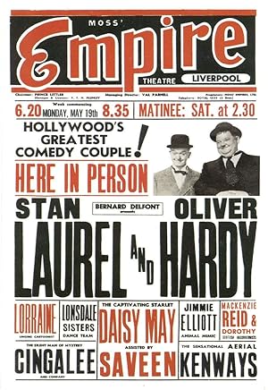 Laurel & Hardy Live In Liverpool Empire 1954 Theatre Poster Postcard