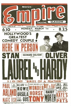 Laurel & Hardy Live in Glasgow 1954 Scottish Theatre Poster Postcard