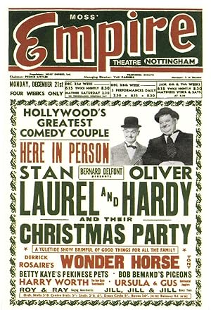 Laurel & Hardy Live Nottingham Christmas 1954 Theatre Poster Postcard