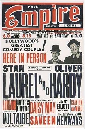 Laurel & Hardy Empire Theatre Leeds Live Comedy Poster Postcard