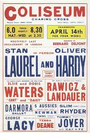 Laurel & Hardy Coliseum Theatre London Live Comedy Poster Postcard