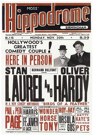 Laurel & Hardy Live at Moss Hippodrome Birmingham 1953 Poster Postcard