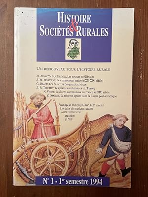 Bild des Verkufers fr Histoire et socits rurales numro 1, 1er semestre 1994 zum Verkauf von Librairie des Possibles