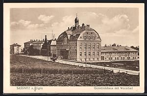 Ansichtskarte Sassnitz a. Rügen, Gemeindehaus mit Warmbad