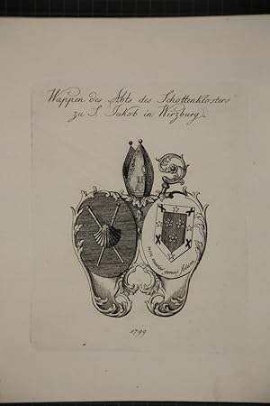 Wappen des Abts des Schottenklosters zu S. Jakob in Wirzburg. Kupferstich aus dem Wappenwerk von ...