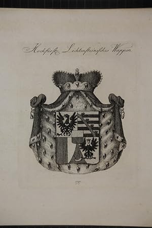 Hochfürstl. Lichtensteinisches Wappen. Kupferstich aus dem Wappenwerk von Tyroff, unten datiert: