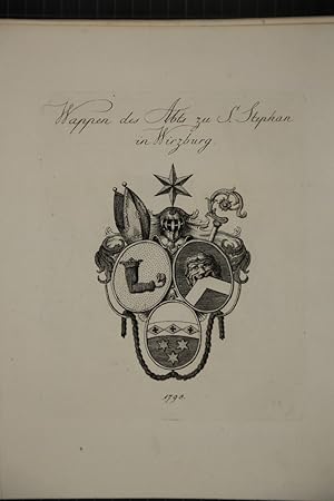 Wappen des Abts zu S. Stephan in Wirzburg. Kupferstich aus dem Wappenwerk von Tyroff, unten datiert: