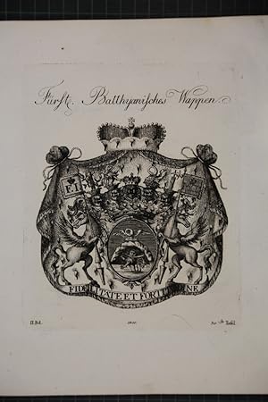 Fürstl. Batthyanisches Wappen. Kupferstich aus dem Wappenwerk von Tyroff, unten datiert: