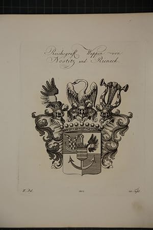 Reichsgräfl. Wappen von Nostitz und Rieneck. Kupferstich aus dem Wappenwerk von Tyroff, unten dat...