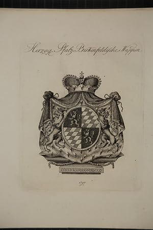Herzogl. Pfalz-Birkenfeldisches Wappen. Kupferstich aus dem Wappenwerk von Tyroff, unten datiert: