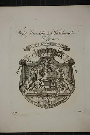 Fürstl. Hohenlohe und Waldenburgisches Wappen. Kupferstich aus dem Wappenwerk von Tyroff, unten d...