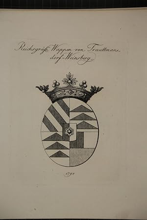 Reichsgräfl. Wappen von Trauttmansdorf-Weinsberg. Kupferstich aus dem Wappenwerk von Tyroff, unte...