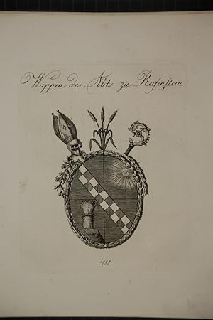 Wappen des Abts zu Reifenstein. Kupferstich aus dem Wappenwerk von Tyroff, unten datiert: