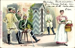 Künstler Ansichtskarte / Postkarte Soldaten schauen einer Frau hinterher, Dienstmädchen
