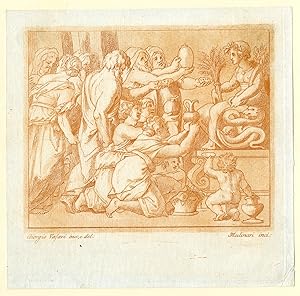 Bild des Verkufers fr Antique Master Print-PAGAN-OFFERING-TRIBUTE-Mulinari-Vasari-1760-1790 zum Verkauf von Pictura Prints, Art & Books