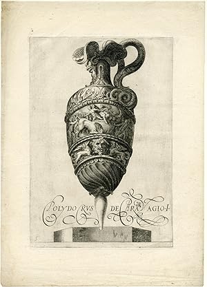 Antique Master Print-VASES-MASKS-GRIFFINS-BULL-Alberti-Da Caravaggio-1582