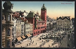 Ansichtskarte Basel, Strassenbahn am Marktplatz