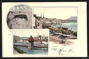 Ansichtskarte Luzern, Ortsansichten mit Dampfer
