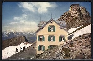 Ansichtskarte Säntis, Blick auf Gasthaus mit Observatorium