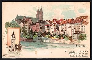 Lithographie Basel, Ortspartie und St. Alban-Thor