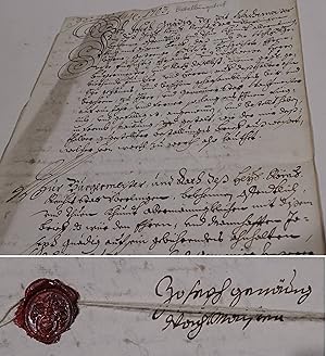 Bild des Verkufers fr Handschrift berlingen 1703, Bestallung Stadt-Wachtmeister Joseph Gndig zum Verkauf von Antiquariat Thomas Mertens