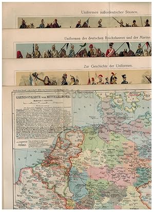 Garnisonkarte von Mitteleuropa, Uniformen des Reichsheeres, der Kaiserl. Schutztruppen und der Ka...