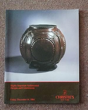 Imagen del vendedor de Highly Important Architectural Designs and Commissions including The Arts & Crafts of America and Britain, 14 December 1984, Christie's New York Auction Catalogue. Properties of the Metropolitan Museum of Art New York, and the estate of Marvin Hammack a la venta por Tony Hutchinson