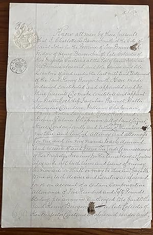 Immagine del venditore per 1868 Canadian Legal Manuscript Power of Attorney Document Signed by New Brunswick Politician William B. Kinnear and Widow of Henry Bowyer Smith venduto da Katz Fine Manuscripts Inc.