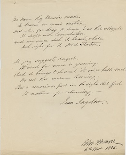 1885 Manuscript Copy of a Jean Inglow Poem, Signed by Hastings Mayor John Howell