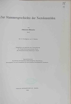 Seller image for Zur Stammesgeschichte der Necrolemuriden. Schweizerische palontologische Abhandlungen for sale by books4less (Versandantiquariat Petra Gros GmbH & Co. KG)